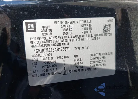2010 GMC Yukon Xl 1500 Denali z USA, uszkodzony, nr VIN 1GKUCMEF8AR175871